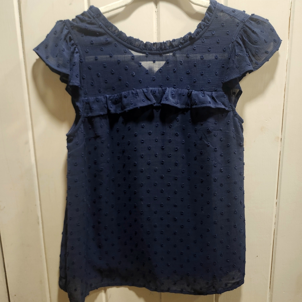 Monteau | Navy Blue Ruffle Blouse
